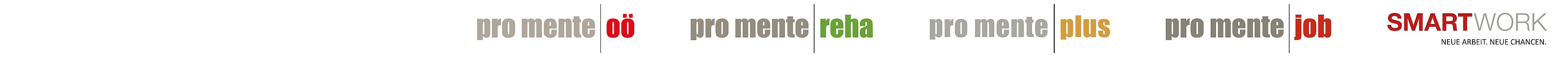 Firmen-Logos von pro mente oö, pro mente reha, pro mente job, pro mente plus und Smartwork